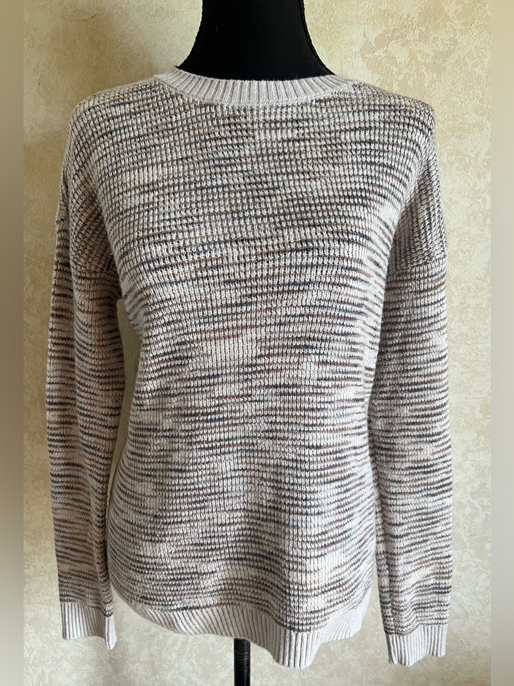 J. Jill Marled Crewneck Sweater in Cream and Brown